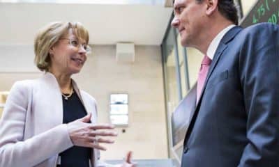 Nancy McKinstry, CEO of Wolters Kluwer, talks with CFO Kevin Entricken. - Image courtesy Wolters Kluwer