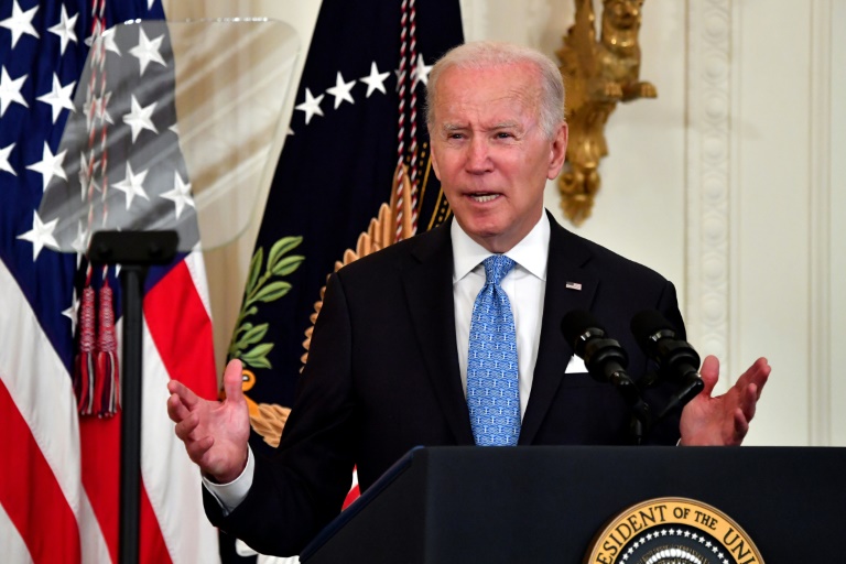 US President Joe Biden speaks during a ceremony at the White House on May 16, 2022