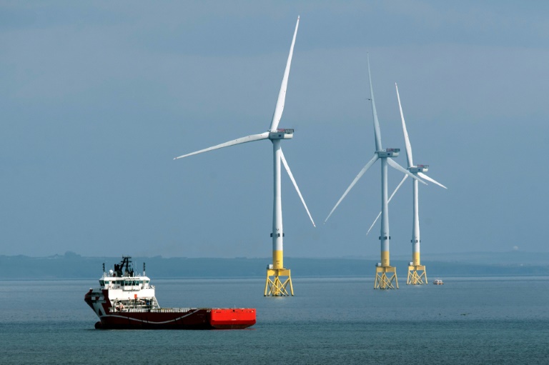 Offshore wind turbines are a clear sign of a move towards green energy off the coast of Aberdeen in northeast Scotland
