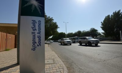 A sign in front of Aramco's offices in the Saudi capital Riyadh
