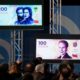 The new series of Argentine peso notes are displayed on screens during the presentation at the Bicentennial Museum of Casa Rosada House of Government in Buenos Aires, on May 23, 2022