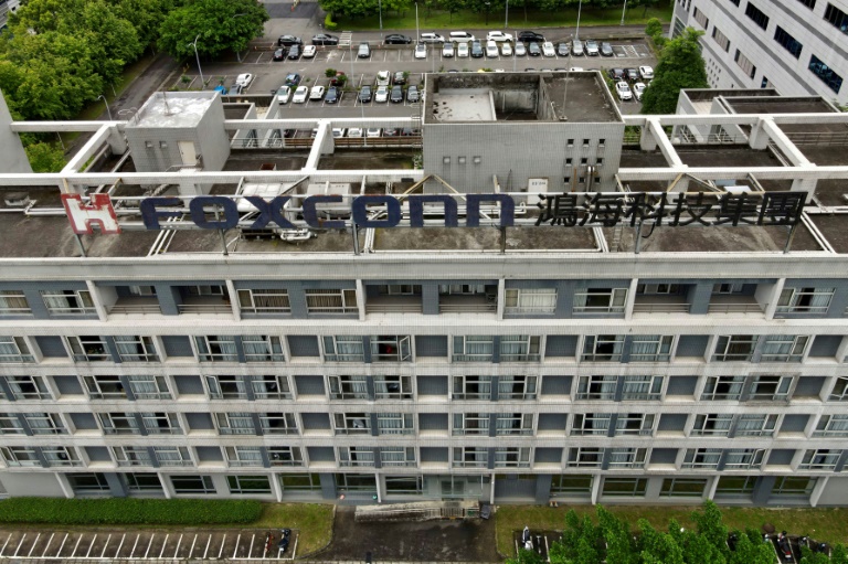 A Foxconn logo on a building in Taipei