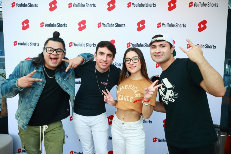 YouTube Shorts creator events such as this one attended by (L-R) Rodrigo Zamora, Pedro De La Garza Reyes, Maria Bolio, and Marcelo Alcázar in Mexico City are among the ways the video sharing platform attracts audience-drawing talent