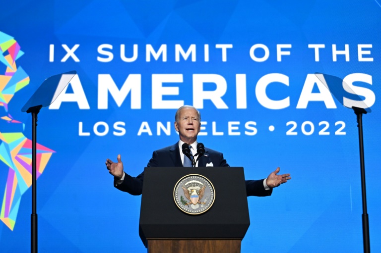 US President Joe Biden speaks during opening ceremony of the the Ninth Summit of the Americas in Los Angeles