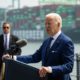 US President Joe Biden speaks about the economy and inflation from the deck of the USS Iowa at the Port of Los Angeles on June 10, 2022; record gas prices pose a major challenge with midterm elections only months away