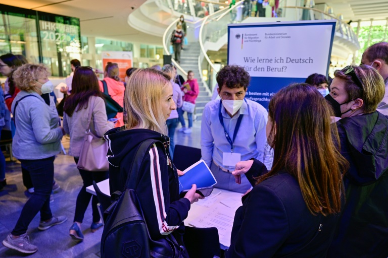 A thousand Ukrainian new arrivals showed up this week at a job fair at the Berlin Chamber of Commerce and Industry