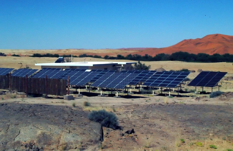 Sun-rich Namibia is seeking funds for plans to become a green-energy giant. Solar farms would harvest hydrogen from water via electrolysis -- the gas would then be liquefied and exported