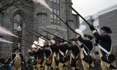 American Revolutionary War reenactors in Boston: the right to own guns was seen by the founders of the United States in the 18th century as essential to overthrowing tyrants