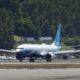 Boeing said its 737 Max 10, shown here in a June 2021 test flight, could be canceled if it is not approved by US regulators in time to avoid new crew alerting standards that take effect at the end of 2022