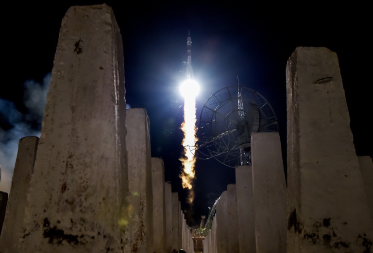 Russia's Soyuz MS-13 spacecraft carrying members of the International Space Station launches from Kazakhstan in July 2019