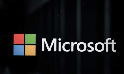 Microsoft's logo pictured on May 23, 2022 at the World Economic Forum annual meeting in Davos, Switzerland