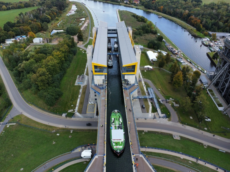 The engineering feat in Niederfinow, eastern Germany, stands at 55 metres tall