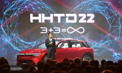 Foxconn founder Terry Gou introduces the Model B electric vehicle at a Tuesday media date in Taipei
