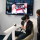 French company Valeo demonstrates the use of a virtual reality headset at the 2023 CES technology show in Las Vegas, Nevada