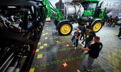 The new sprayers developed by agricultural giant John Deere, and displayed at the 2023 CES technology show in Las Vegas, Nevada, apply pesticides only where their cameras have detected weeds