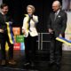 Sweden's Prime Minister Ulf Kristersson, left, European Commission President Ursula von der Leyen and Sweden's King Carl XVI Gustaf at the Esrange launching site Friday