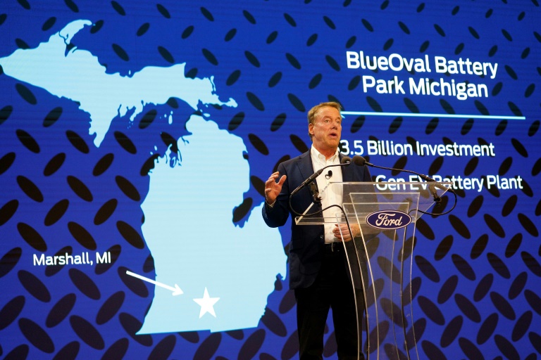 Bill Ford, Executive Chairman of Ford Motor Company, announces at a press conference that Ford will be partnering with the world's largest battery company, a China-based company called Contemporary Amperex Technology, to create an electric-vehicle battery plant in Marshall, Michigan