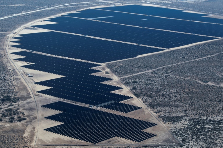 Aerial view of the largest solar energy project in all of Latin America, in Puerto Penasco, Sonora state, Mexico