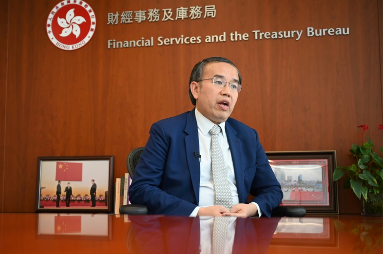 Hong Kong treasury chief Christopher Hui speaks during an interview with AFP in Hong Kong