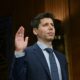 Samuel Altman, CEO of OpenAI, is sworn in during a Senate Judiciary Subcommittee on artificial intelligence