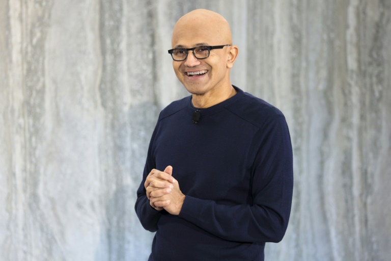 Microsoft CEO Satya Nadella speaks during a February 2023 keynote address announcing ChatGPT integration into the company's Bing search engine