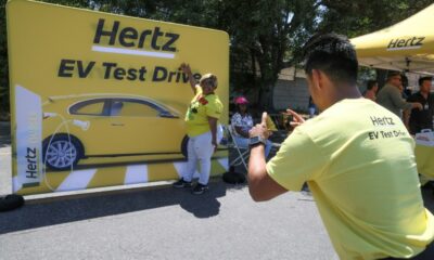Hertz, which is shrinking its US electric vehicle fleet, said it is committed to education programs such as this EV test drive initiative last year at Los Angeles International Airport