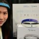 Kim Doan, head of investments at Earable, presents the "Brainband" at the Las Vegas tech show, January 7, 2024