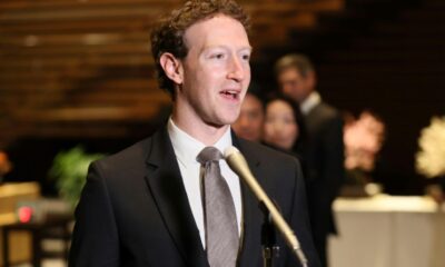 Mark Zuckerberg, head of US tech giant Meta, speaks to reporters at the Japanese prime minister's office